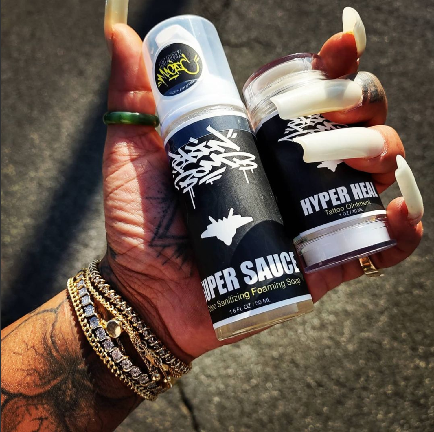 A real-world example of what you can expect when Skin Bomb tattoo aftercare is purchased. In hand example of sleek and super convenient design is perfect for people on the go, traveling or at home. Super Sauce and Hyper Heal. 